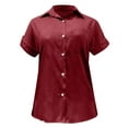thumbnail image 4 of Women's Shirts Summer Loose Blouses Cotton And Lapel Rolled Short Sleeve Button Shirt Tee Shirt, 4 of 5