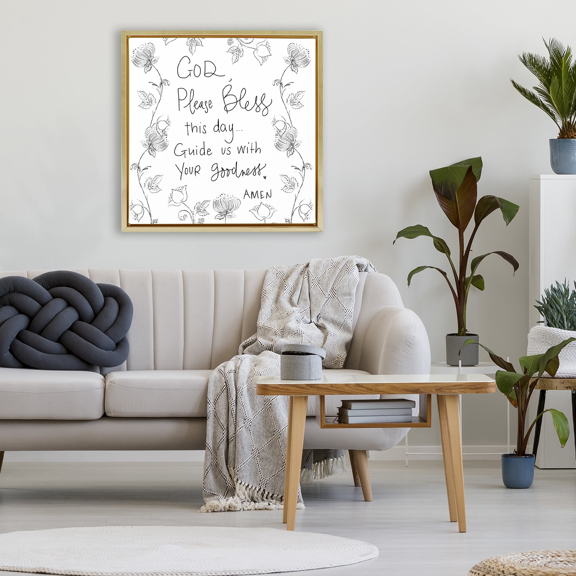 Stupell Industries God Bless This Day Gold Framed Floater Canvas Wall Art, design by Patricia Pinto