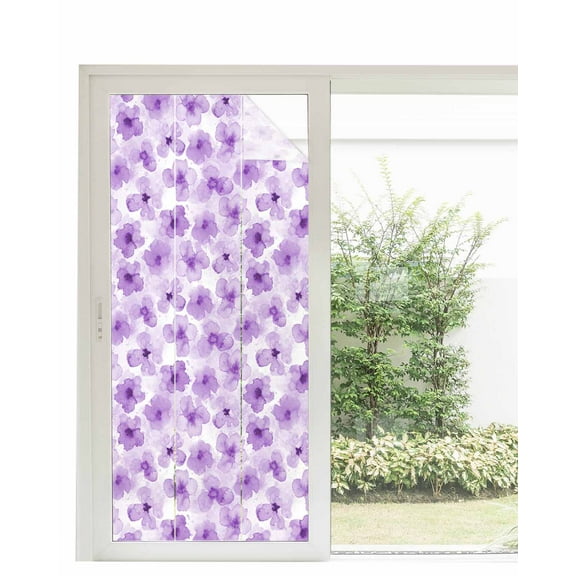 Window Privacy Film, Purple Floral UV Sun Blocking Window Tint Film Heat Control One Way Blackout Window Film, Spring Watercolor Botanical Elegant Flowers Non Adhesive Static Cling 35.4x78.7 In