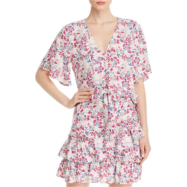 Blusa corta floral con lazo en la parte delantera para mujer Aqua, rosa, pequeña