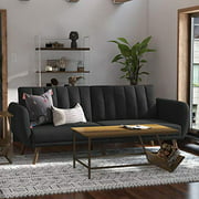 Novogratz Brittany Sofa Futon - Premium Upholstery and Wooden Legs - Dark Gray