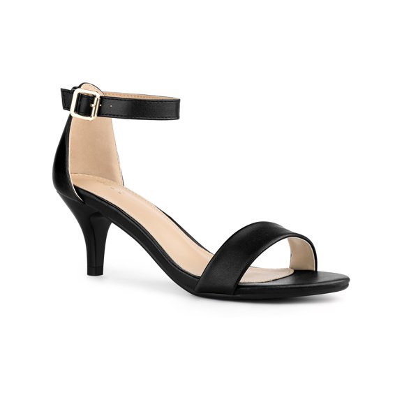 BLISSFUL STEP Open Toe Ankle Strap Kitten Heel Sandals for Women Black 7