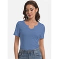thumbnail image 2 of Women's Short Sleeve V-Neck Ribbed Blouse - Slim Fitted Casual Basic Top, 2 of 6