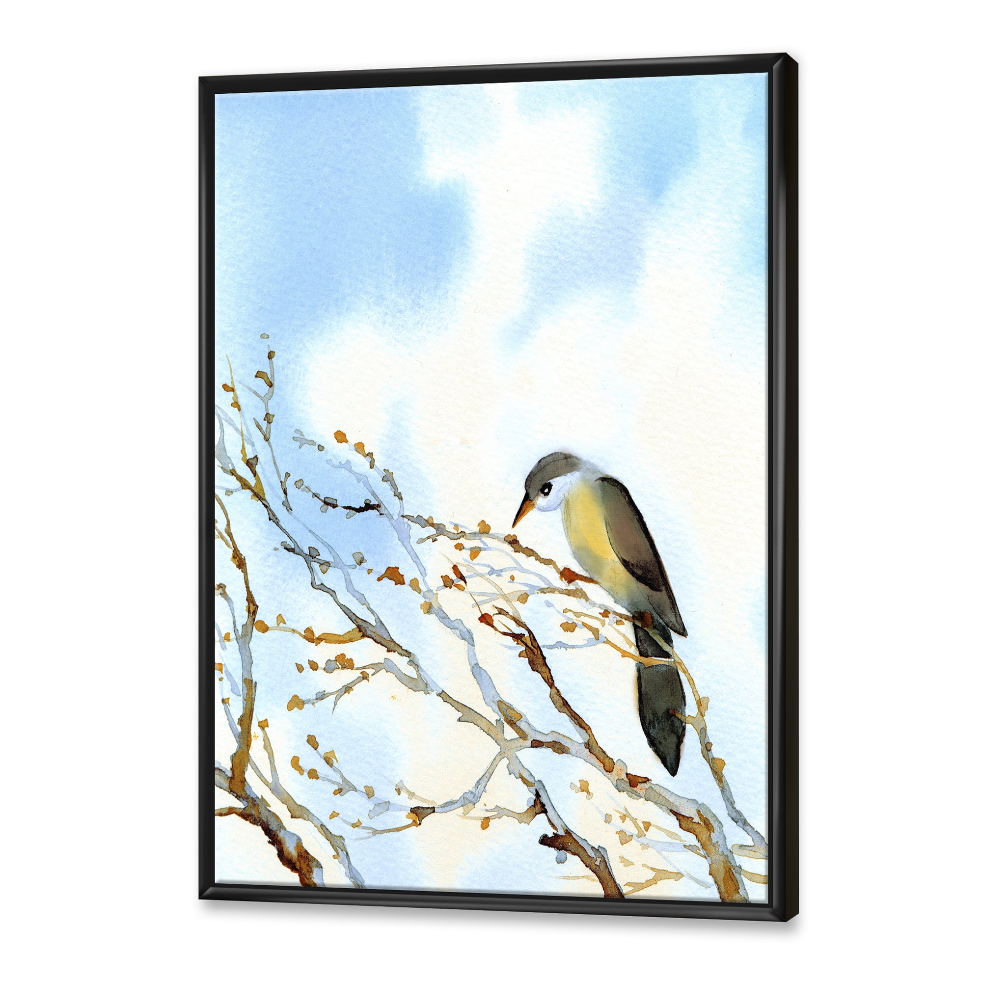 Designart 'Old Bird Sitting On Tree' Traditional Framed Canvas Wall Art Print