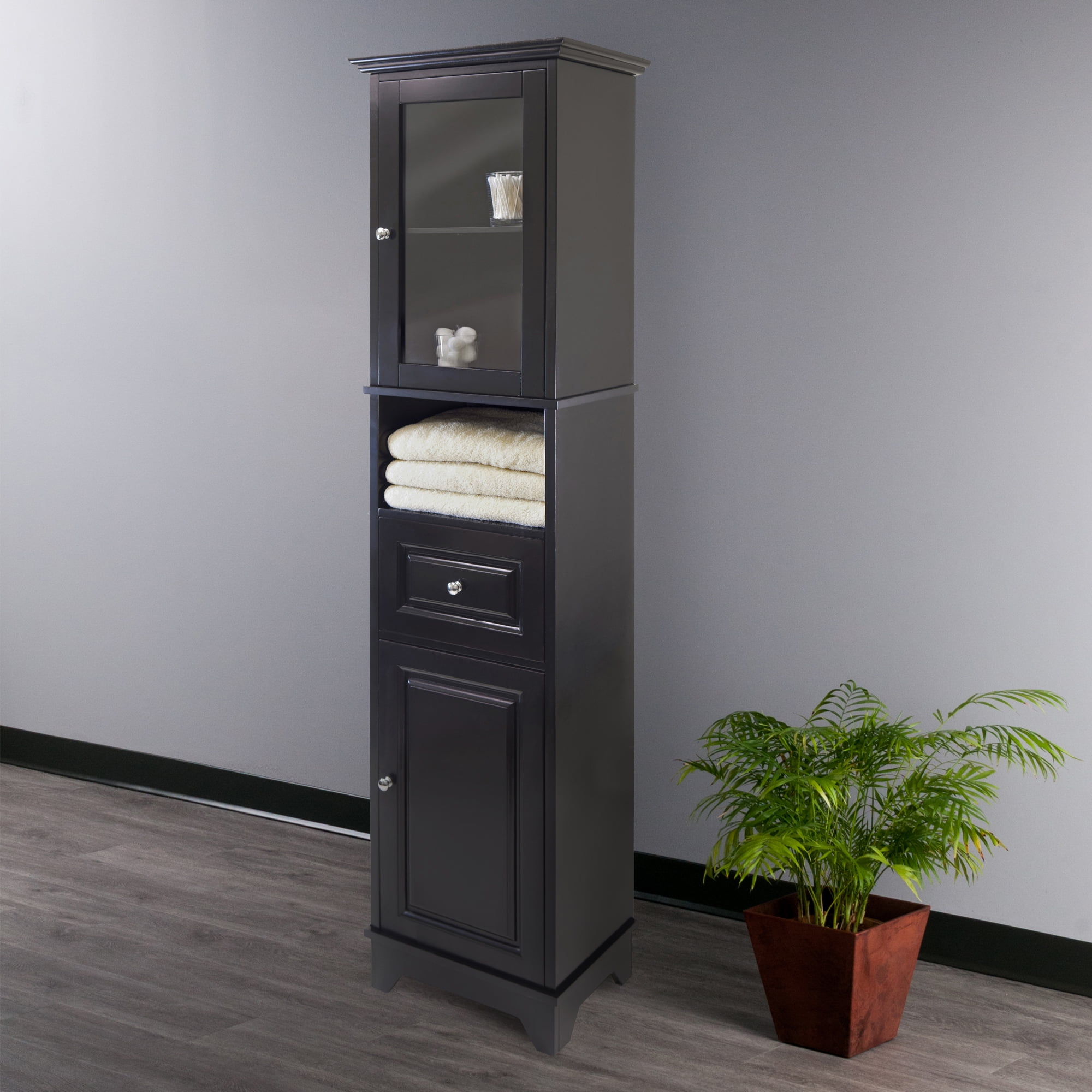 Winsome Wood Alps Tall Cabinet With Glass Door Black Finish