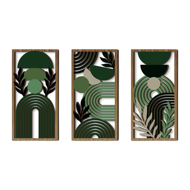 Decoración de pared geométrica de madera de 3 piezas, juego de artesanía tallada hueca en 3D, paneles de esculturas de pared abstractas bohemias para