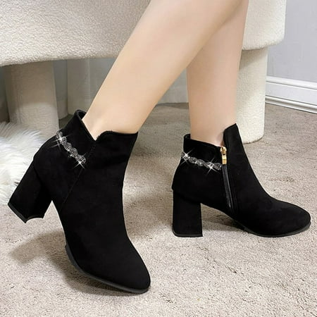 

Womens shoes Clearance aohooy Womens Fashion Ankle Booties Solid Boots Zipper Women Round Head High Heel Boots Shoes