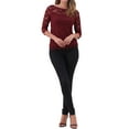 thumbnail image 2 of INSPIRE CHIC Women's Floral Lace Top 3/4 Sleeve Crew Neck Blouse XS Dark Red, 2 of 6