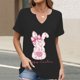 thumbnail image 2 of Corto para las Mujeres Casual Verano 2025 Pascua Impresión V-Cuello Camiseta, Ligero 95% Poliéster 5% Spandex Top para Toda la Temporada Hogar Y Diario, 2 of 7