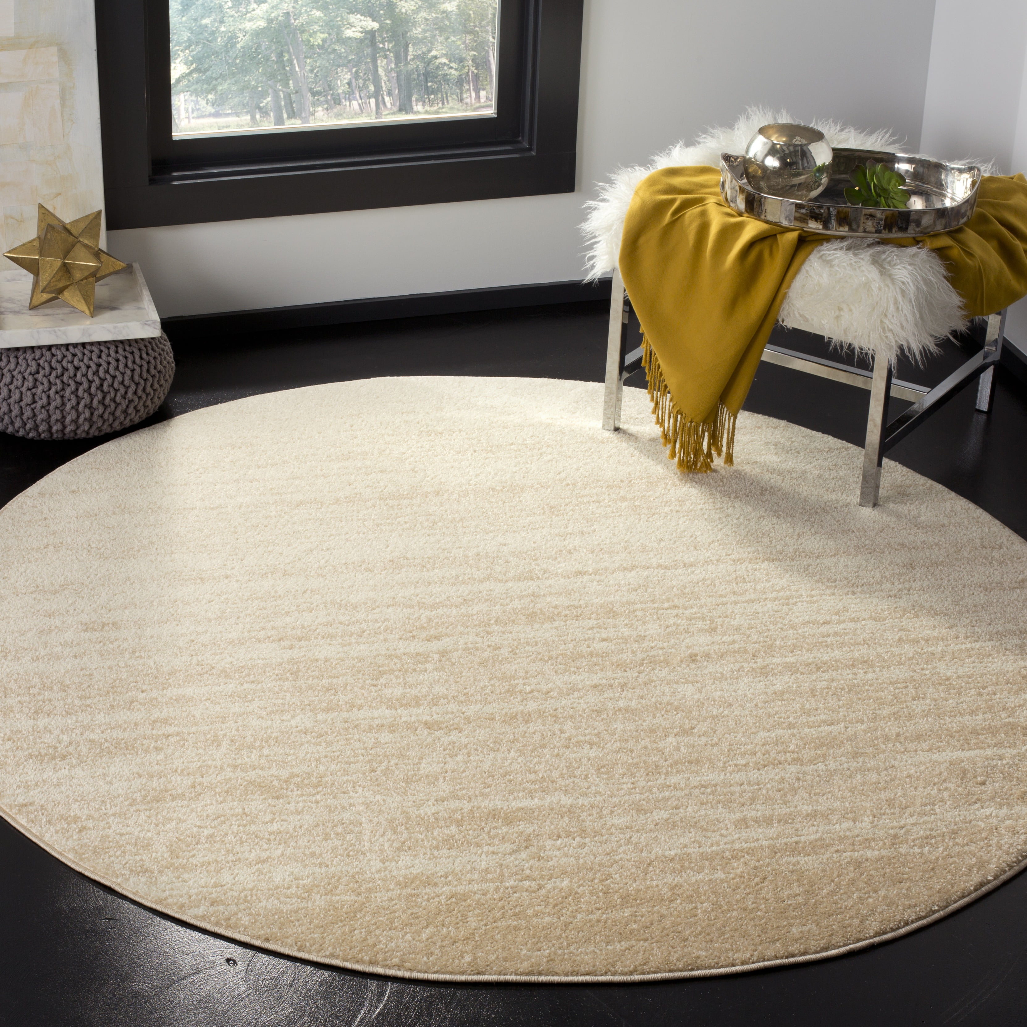 SAFAVIEH Adirondack Esmond Striped Area Rug, Champagne/Cream, 12' x 12' Round - X-Large - Modern Design, Champagne & Cream, Ideal for Living Room, Bedroom, Dining Space