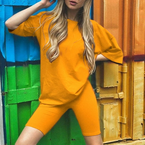 Women's Solid Color Two Piece Outfit Sets Casual Oversized T-Shirt