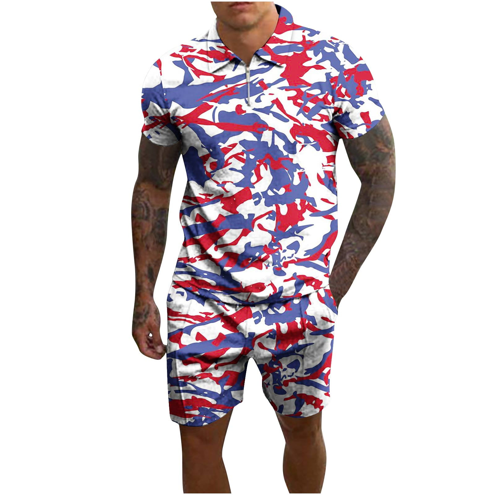 ZCFZJW American Flag Print Summer Two Piece Outfit Set for Men Casual ...