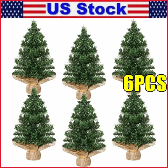 6 Mini Christmas Trees Artificial Xmas Tree Holiday Decor Home Decorations, 20Cm