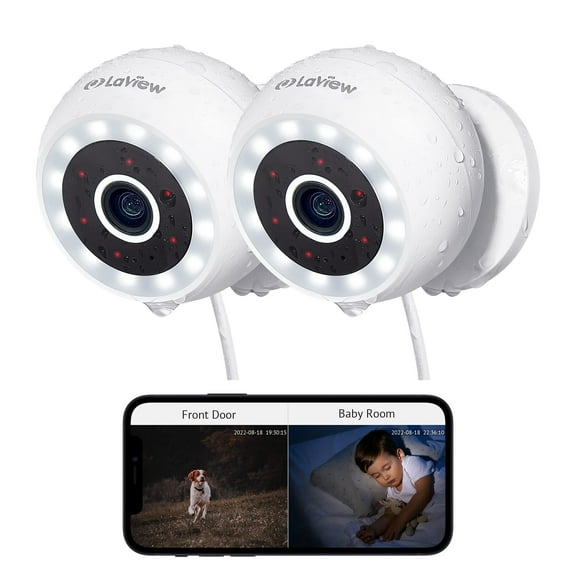 LaView 2K Color Night Vision Security Cameras, Home Surveillance Cameras, 2pcs 4MP Indoor Outdoor Wi-Fi Video Security Cameras