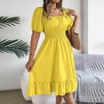 thumbnail image 7 of WRKEKC Summer Dresses for Women Solid Square Neck Puff Sleeve Elastic Smocked Waist Ruffle a Line Midi Flowy, 7 of 7