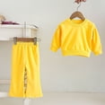 thumbnail image 4 of Atogsazn Toddler Baby Girls 2 Piece Clothes Set Kids Casual Long Sleeve Sweatshirt & Flare Leg Pants Outfit Yellow 2-3Years Fashion, 4 of 5