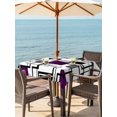 thumbnail image 3 of Outdoor Tablecloth with Umbrella Hole for Patio/Picnic/Party/Camping, Purple Geometric Waterproof Table Cloth Square Cover Washable, Black Grey Abstract Striped Modern Art (54"x 54"), 3 of 8