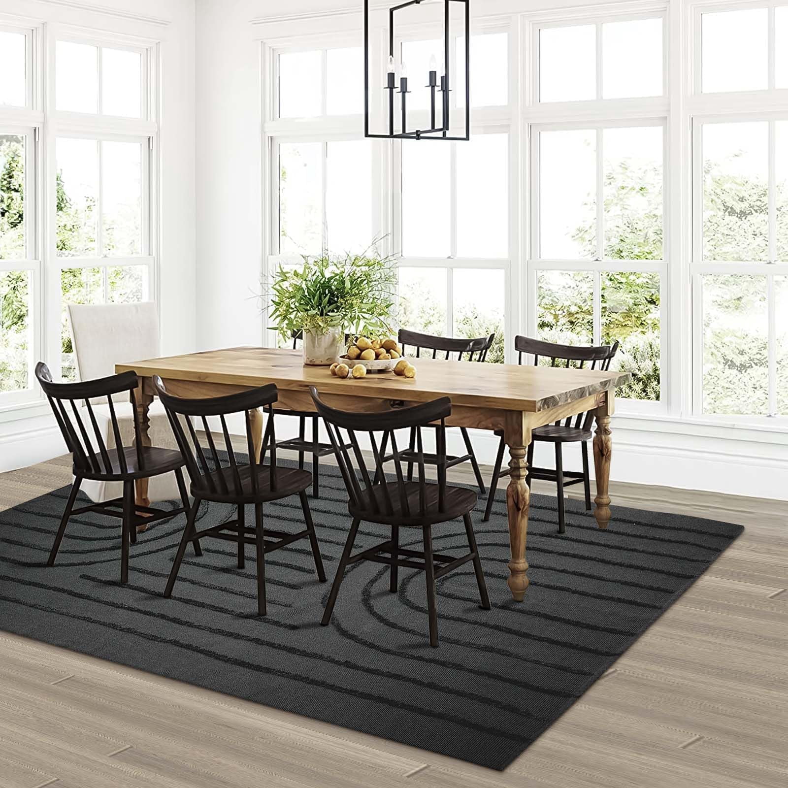 SUNDEREY Modern Rainbow Area Rug,5'x8' Washable Bedroom Rugs,Boho Woven Floor Carpet With Tassel, Modern Farmhouse Tufted Rug For Living Dining Room Kitchen Entryway Bathroom,Dark Grey