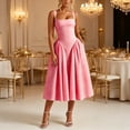 thumbnail image 2 of Women's Summer Dresses Square Neck Gingham Ruched Waist A-Line Midi Dress with Wide Strap Tunic Retro Casual Party Wedding Guest Dress Hot Pink S, 2 of 6