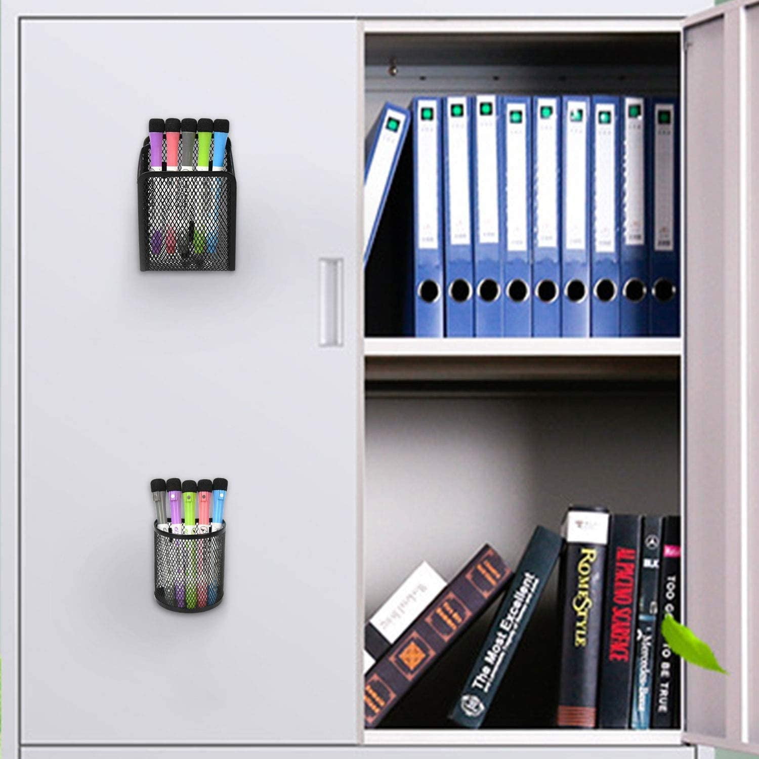 Casewin 4 Pack Magnetic Pencil Holder, Magnetic Marker Holder, Mesh Storage Baskets with Magnets, Mesh Pen Holder for Refrigerator, Whiteboard, Locker Accessories, Office Supplies Organizers