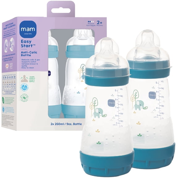 MAM Easy Start Anti-Colic Bottle, 9 oz, Boy, 2 Pack