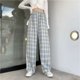 thumbnail image 1 of Pantalones anchos a cuadros para mujer, pantalones holgados y adelgazantes de verano, pantalones rectos finos, pantalones casuales a cuadros de cintura alta, 1 of 4