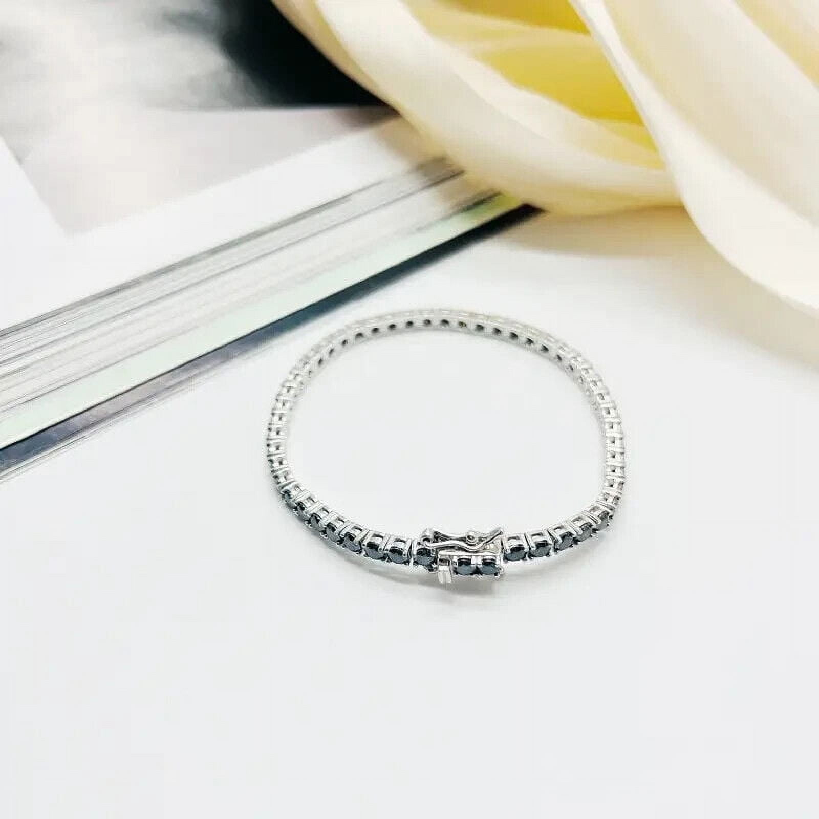 "12Ct Round Cut Lab Created Black Diamond Tennis Bracelet for Men in 14K White Gold Plated",