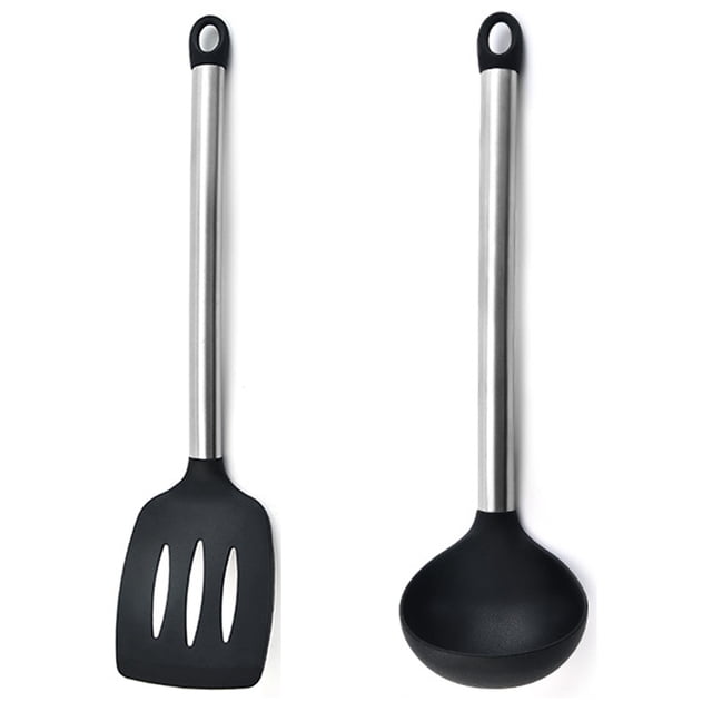 Juego de mini utensilios de cocina de 2 piezas: utensilios de cocina de acero inoxidable y silicona