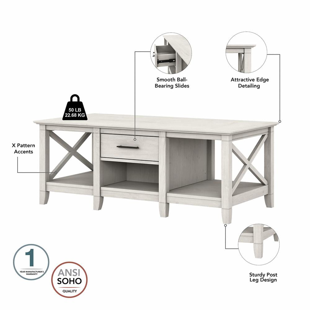 Bush Furniture Key West Coffee Table with Storage, Linen White Oak