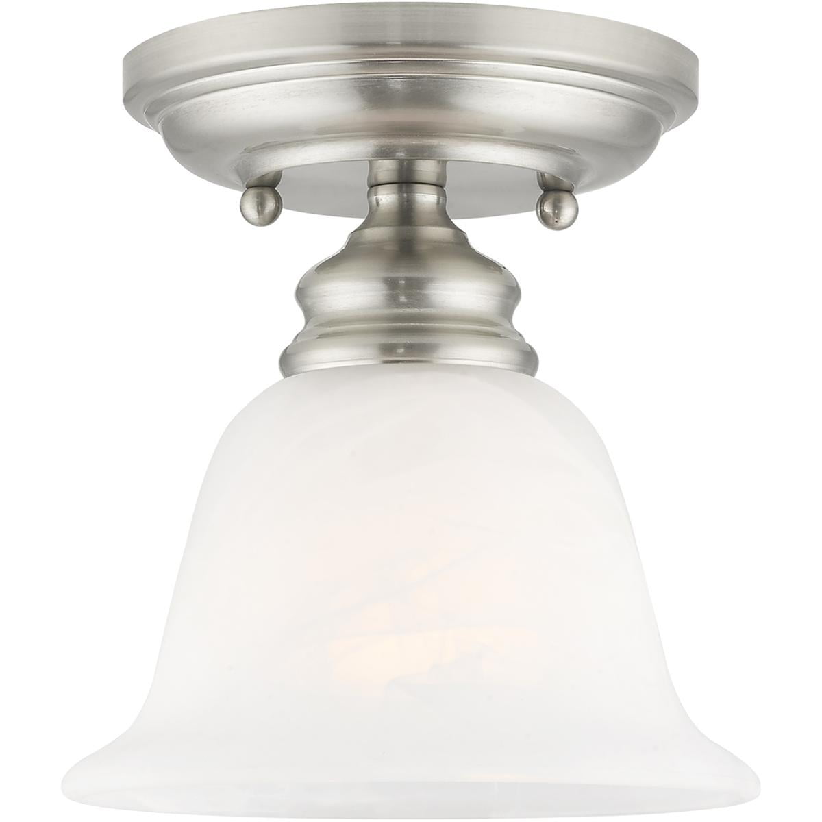 1 Light Brushed Nickel Ceiling Light fixture with White Alabaster Glass Shade