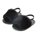thumbnail image 1 of Infant Baby Girls Sandals Faux Fur Slides with Elastic Back Strap Flats Slippers Princess Dress First Walker Moccasins Shoes,Black,6-12 Months, 1 of 5