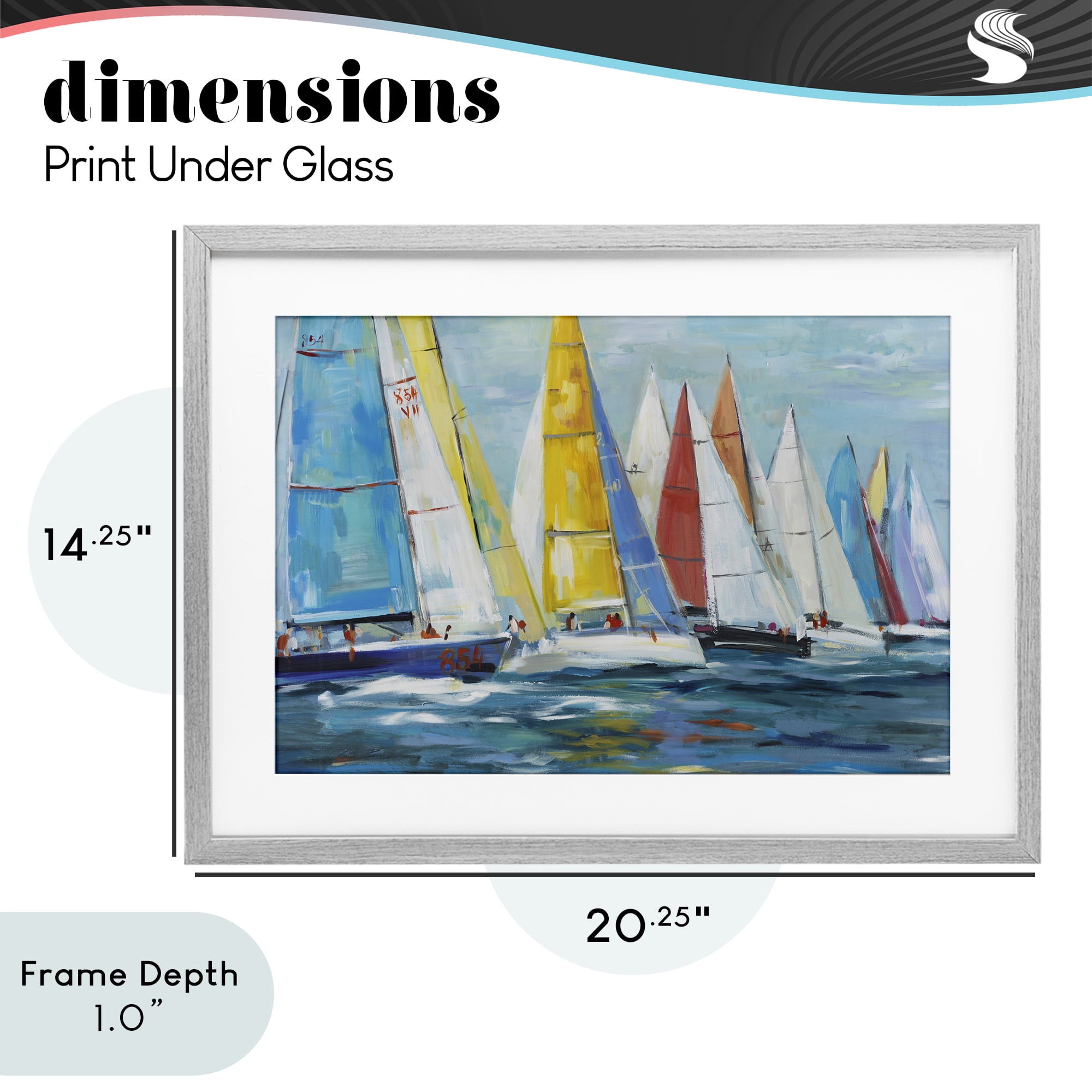 Stupell Industries Colorful Sails Coastal Scene Gray Framed Print Under Glass, design by Lorenzo Collective
