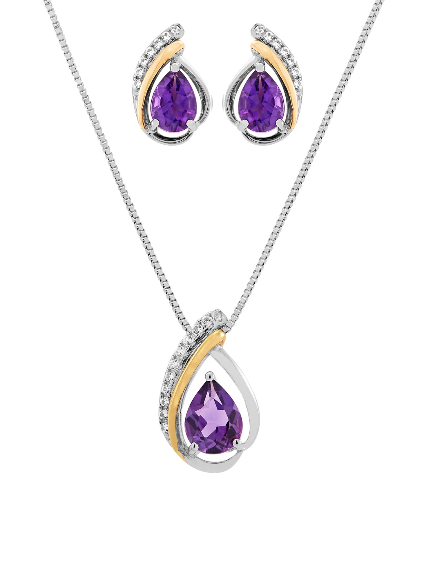 Pear Shape Purple Amethyst & White CZ Diamond 14k Black Gold Plated 925 Sterling Silver Teardrop Jewelry Set Earrings Pendant Necklace 