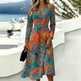 thumbnail image 5 of Long Sleeve Midi Dresses for Women Elastic Waist Wrap Crossover V Neck a Line Dress Elegant Holiday Party Dresses, 5 of 5