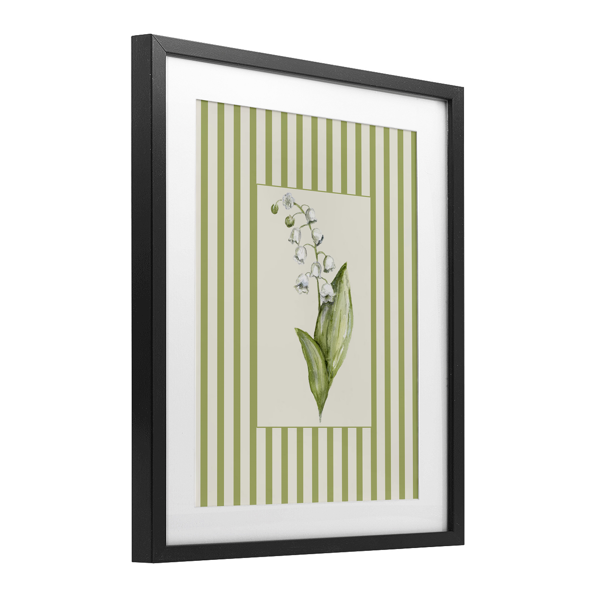 Striped Lily Of The Valley Black Framed Print Under Glass, design by Lisa Wehmeyer