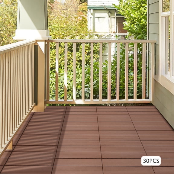 30pcs Modern Reddish Brown Square Outdoor Water-repellent Flooring Tiles for Balcony/Backyard