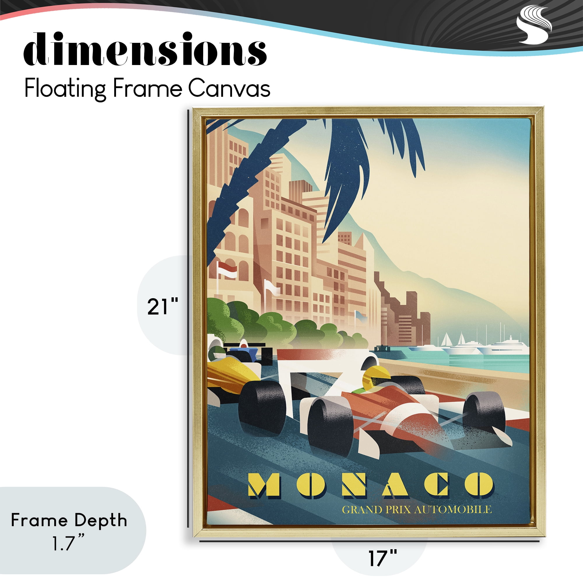 Stupell Industries Monaco Grand Prix Racing Gold Framed Floater Canvas Wall Art, design by Martin Wickstrom