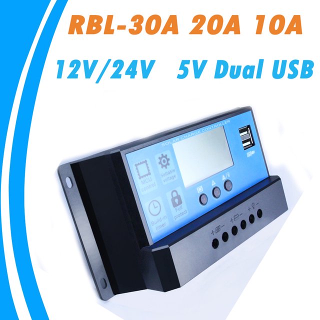 LCD 12/24V 10/20/30A Solar Charge Controller Regulator Solar Charge Intelligent PWM Timer USB