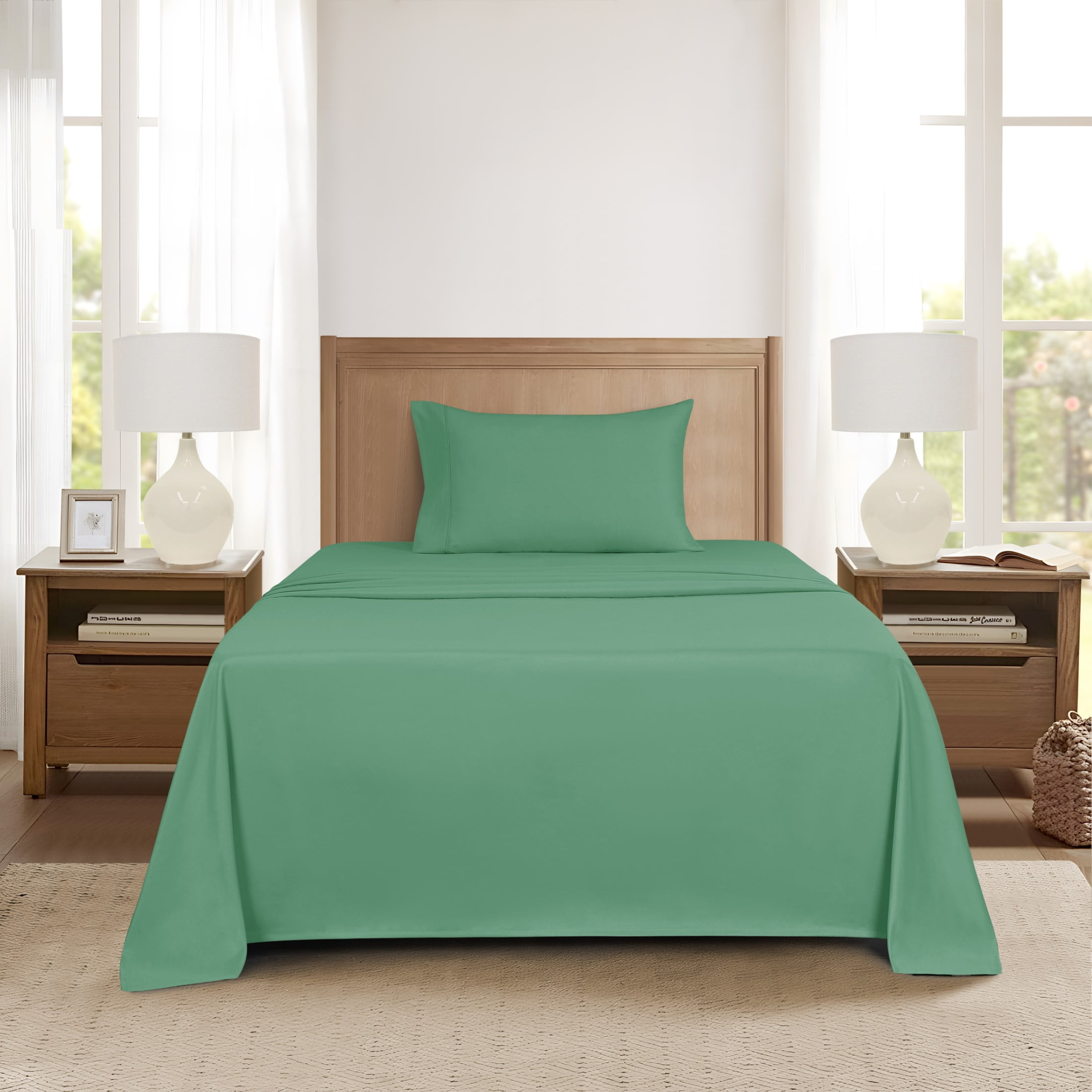Mainstays Super Soft Brushed Microfiber Bed Sheet Set, Green Sage, Twin-XL, 3 Piece