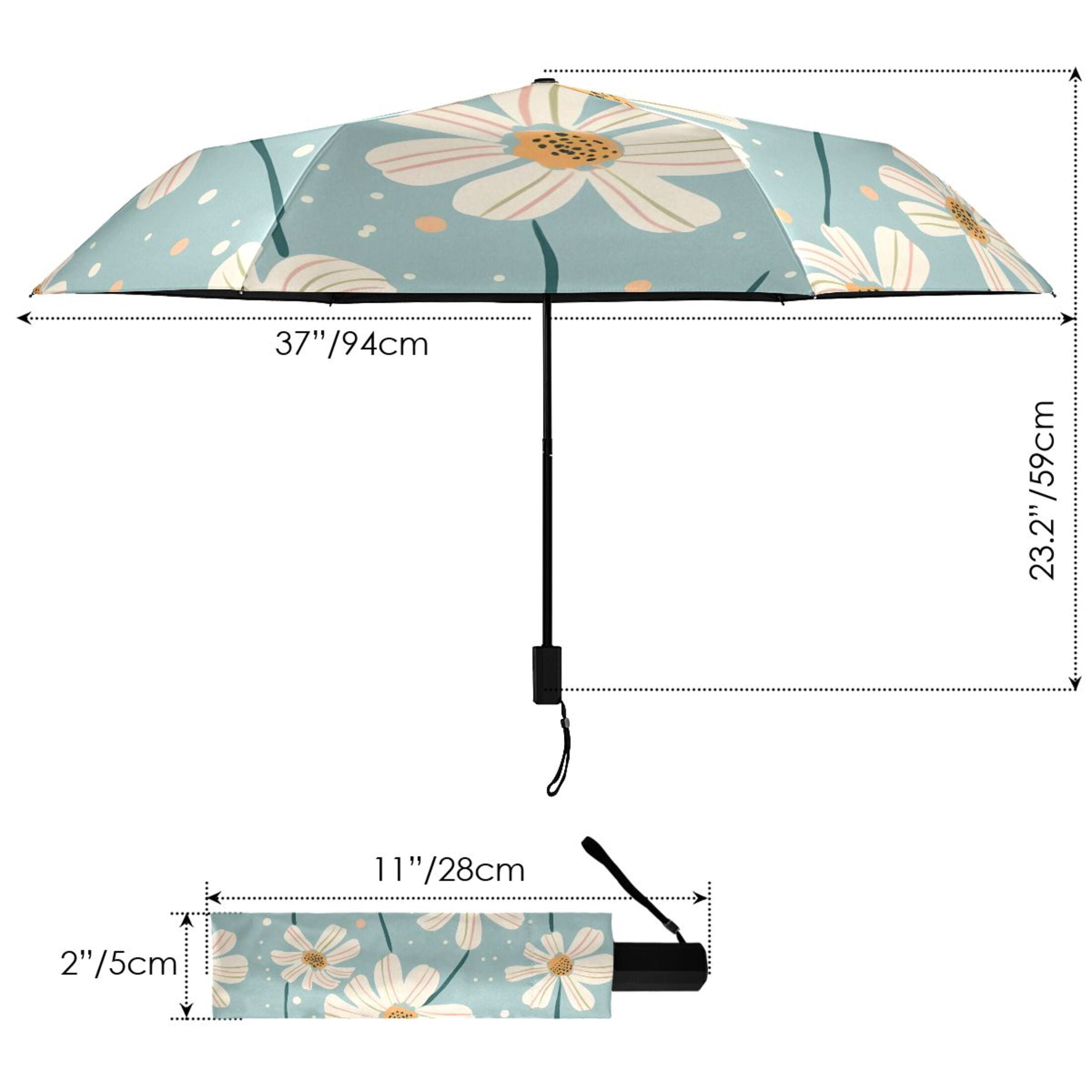 Daisy Chrysanthemum Flower Compact Sun Umbrella Windproof Travel Umbrellas for Rain Strong Portable UV Protection