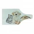 thumbnail image 1 of Dog and Cat Cutting Board, Front Scene of a Bunny Piglet Cat and a Dog Staring, Decorative Tempered Glass Cutting and Serving Board, in 3 Sizes, by Ambesonne, 1 of 2