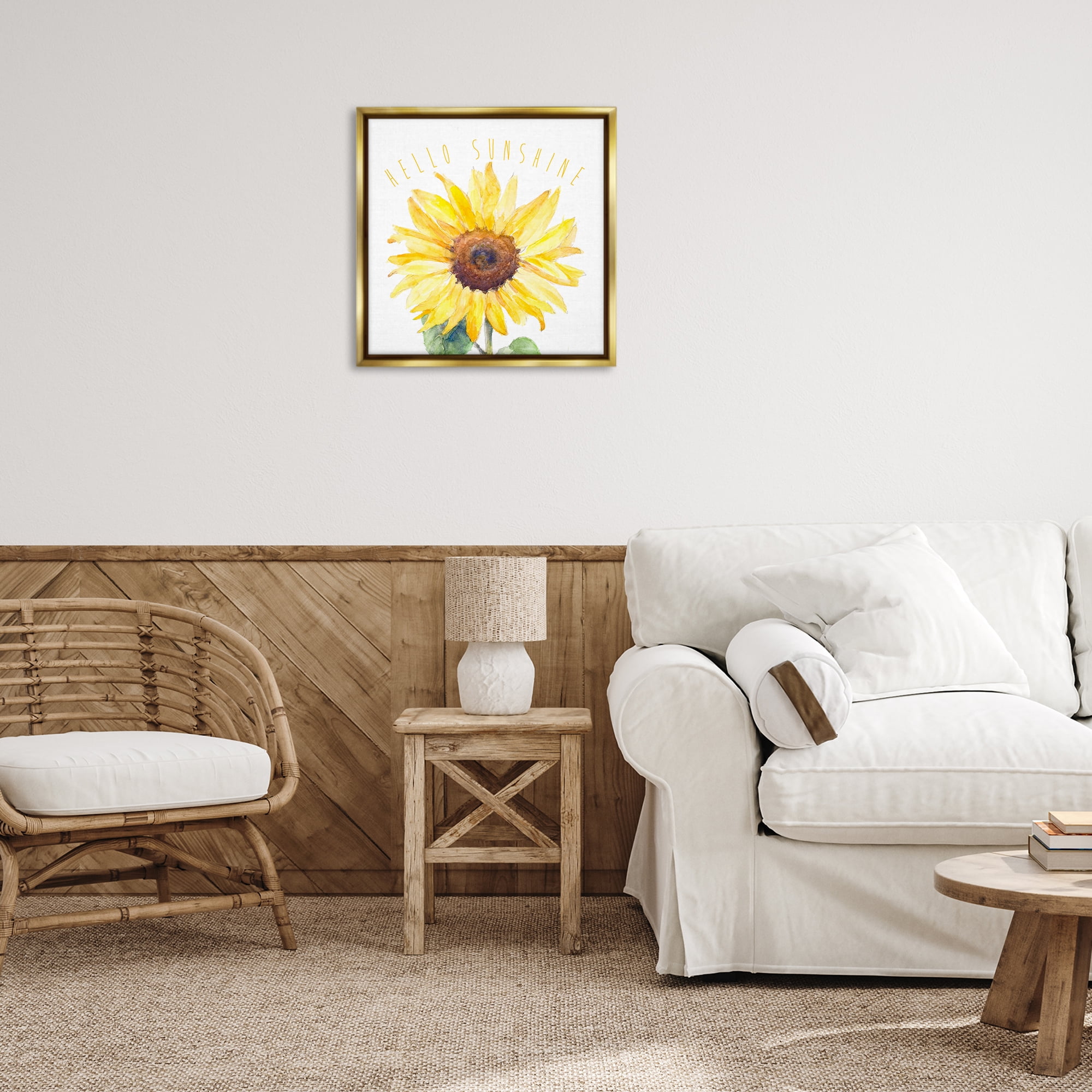 Stupell Industries Hello Sunshine Bloom Plants & Flowers Painting Gold Floater Framed Canvas Art Print Wall Art, 25 x 25