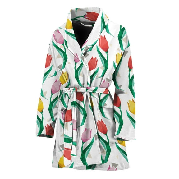 Polygon Tulip Pattern Women Bathrobe One Size Univeral Fits Fashion Lightweight Plush Fleece Long Robe For Women