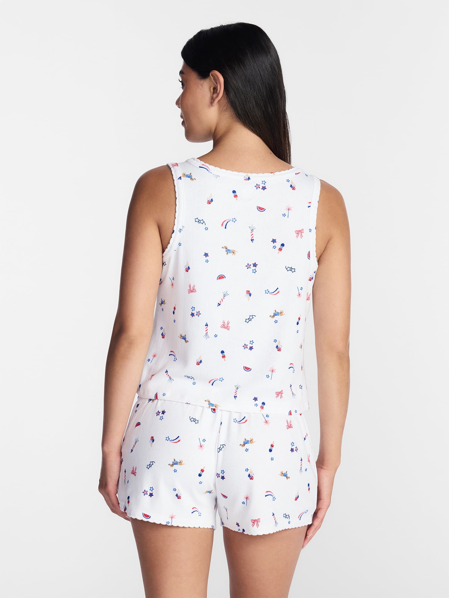 Fourth of July Women's Pointelle Top and Shorts Pajama Set from Way to Celebrate, 2-Piece, Sizes XS-3X