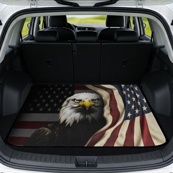 HUISEFOR Bald Eagle American Flag Car Trunk Mat 29" x 39" Universal Cargo Mat Rear Trunk Liner Non Slip Waterproof Vehicle Interior Fits for Most Cars SUV