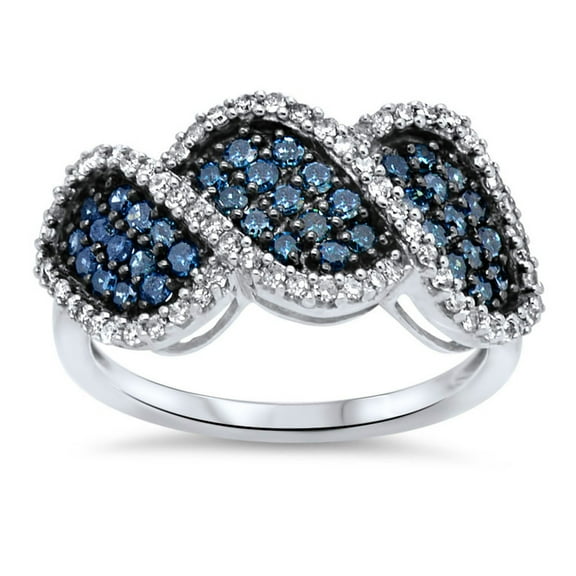 MyDiamondBox 1 Carat Total Weight (cttw) Sterling Silver Blue and White Diamond Infinity Ring for Women (Size: 5)