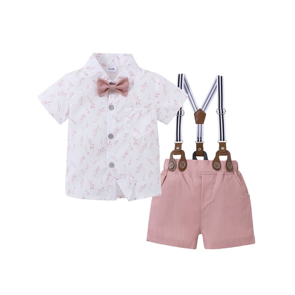 CARETOO Toddler Boy Clothes Formal Outfit Bowtie Dress Shirt Suspender Pants Cotton Fabric 3pcs Set