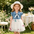thumbnail image 5 of HAOTAGS Girls Casual Dresses Floral Prints Summer Lightweight Summer Cute Kids Denim Dress White Size 2, 5 of 8