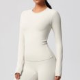 thumbnail image 5 of Htigea Crew Neck Long Sleeve Tops for Women Quick Dry Tshirt Undershirt | Soft Comfy, Slim Fit, Workout Yoga Gym Tees Beige XL, 5 of 8