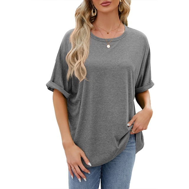Zoeecloth T-Shirts pour Femmes Hauts Été Manches Courtes Tees Col Rond Pull Ample T-Shirt Court Blouses Douces Décontractées T S-TTG